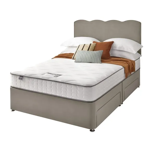 Divan Bed with Wave Headboard - Silver, Velvet