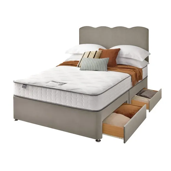 Divan Bed with Wave Headboard - Silver, Velvet
