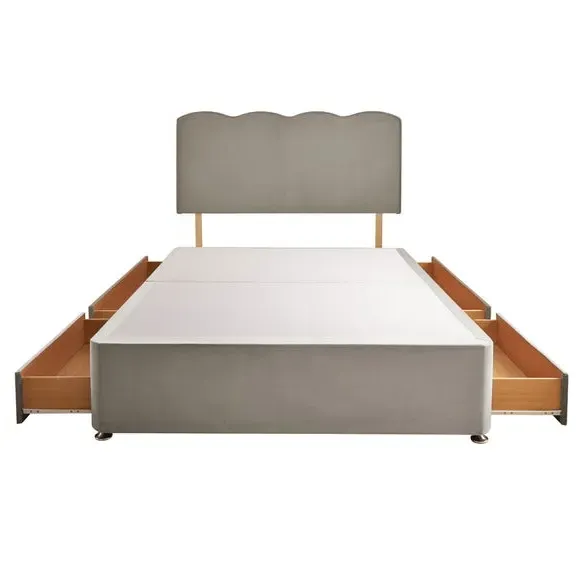 Divan Bed with Wave Headboard - Silver, Velvet