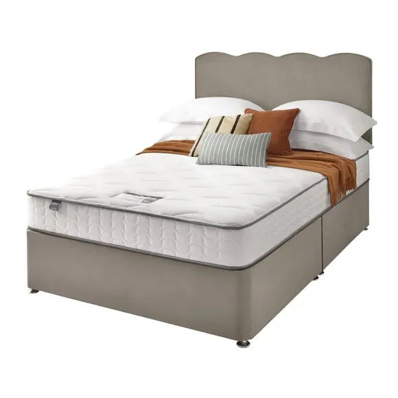 Divan Bed with Wave Headboard - Silver, Velvet