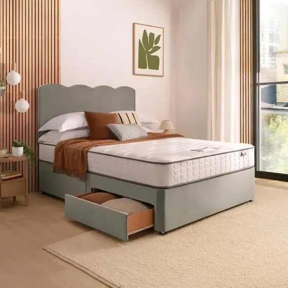 Divan Bed with Wave Headboard - Silver, Velvet