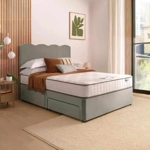 Divan Bed with Wave Headboard - Silver, Velvet