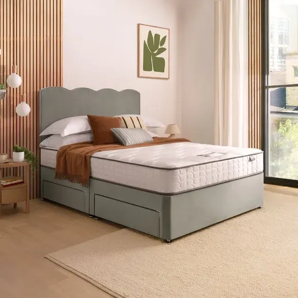 Divan Bed with Wave Headboard - Silver, Velvet