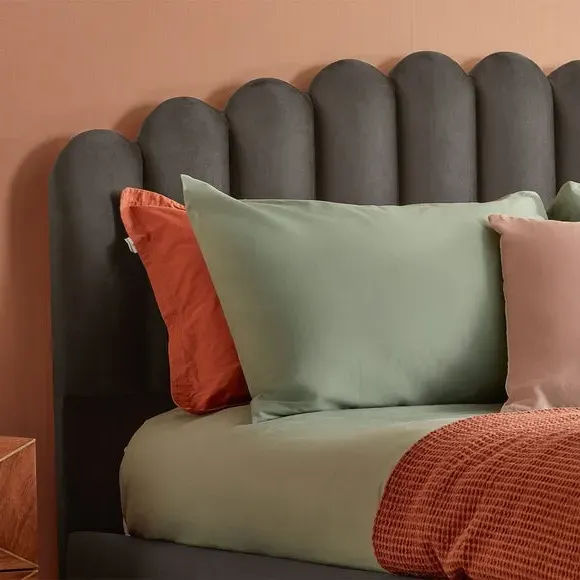 Upholstered Bed Frame with Fan Headboard - Charcoal