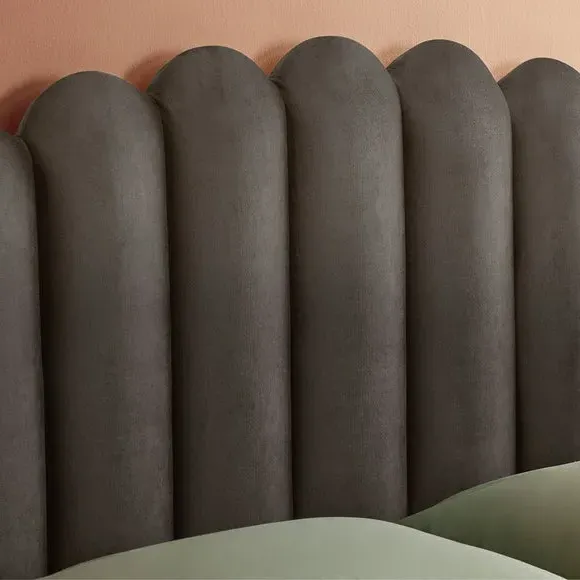 Upholstered Bed Frame with Fan Headboard - Charcoal