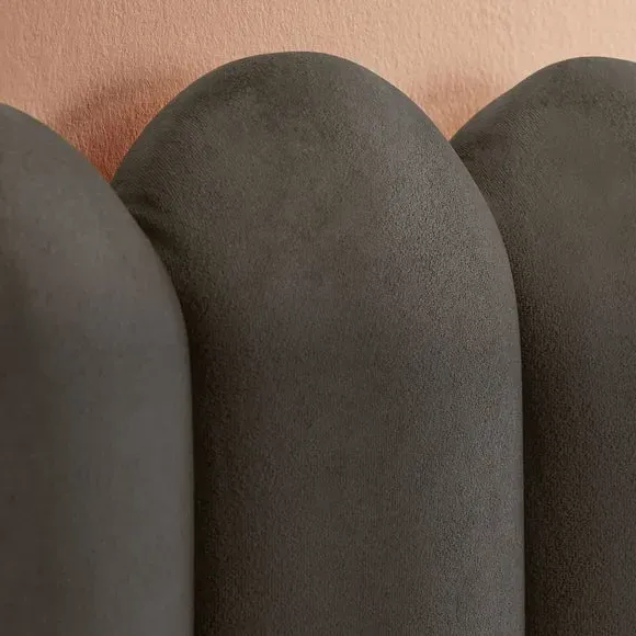 Upholstered Bed Frame with Fan Headboard - Charcoal