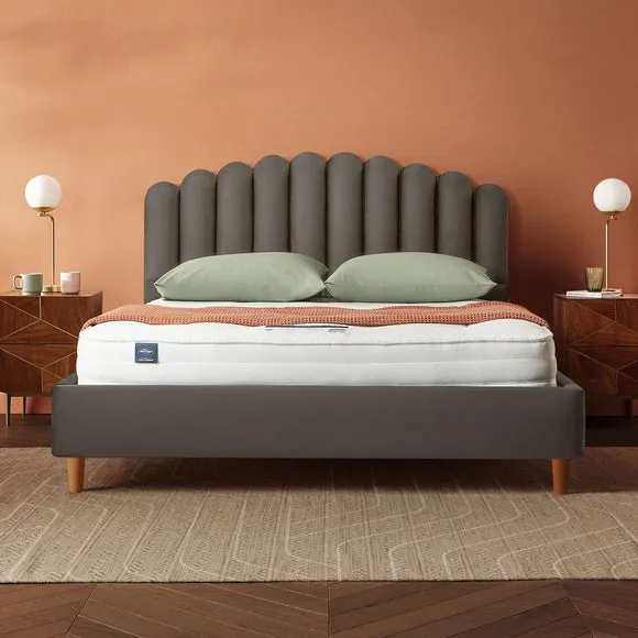 Upholstered Bed Frame with Fan Headboard - Charcoal