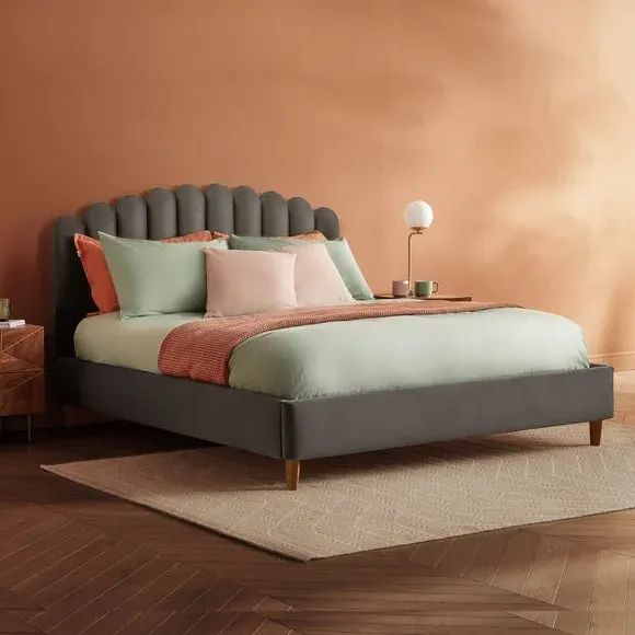 Upholstered Bed Frame with Fan Headboard - Charcoal image