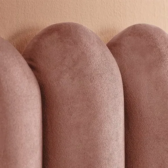 Upholstered Bed Frame with Fan Headboard - Dusky Pink