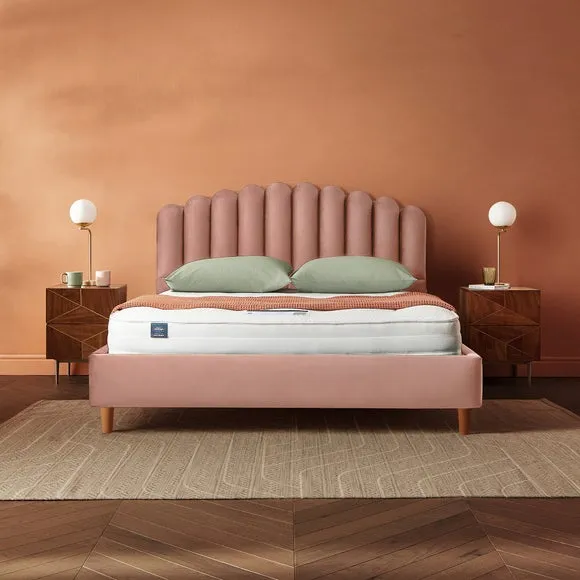 Upholstered Bed Frame with Fan Headboard - Dusky Pink