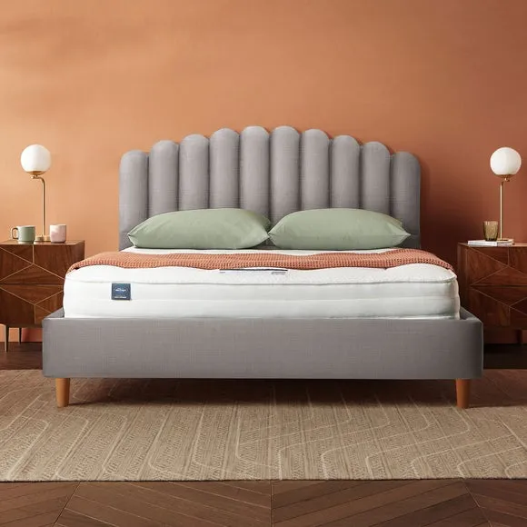 Upholstered Bed Frame with Fan Headboard - Grey