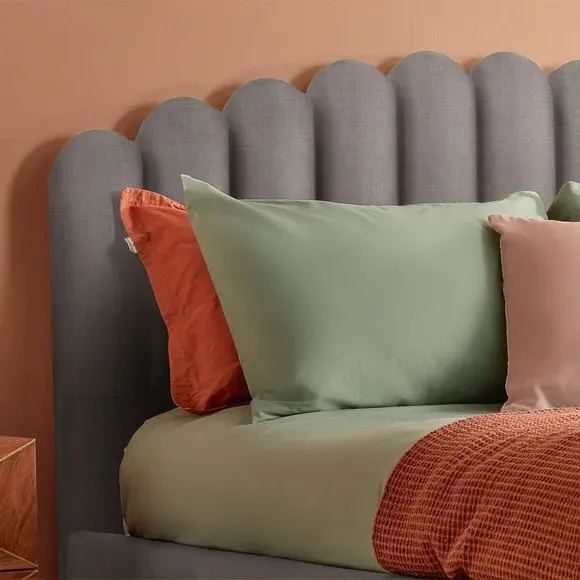 Upholstered Bed Frame with Fan Headboard - Grey