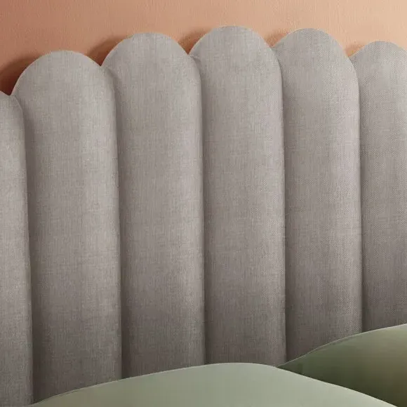 Upholstered Bed Frame with Fan Headboard - Grey