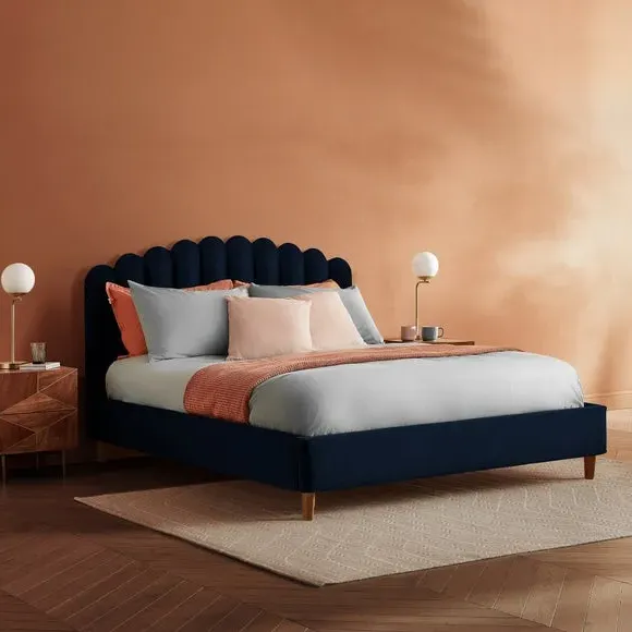 Upholstered Bed Frame with Fan Headboard - Maritime