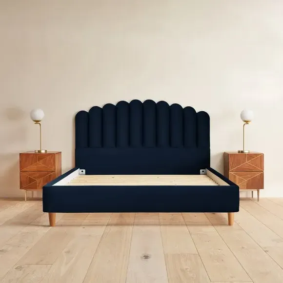 Upholstered Bed Frame with Fan Headboard - Maritime