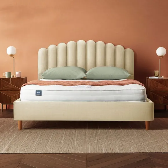 Upholstered Bed Frame with Fan Headboard - Moon