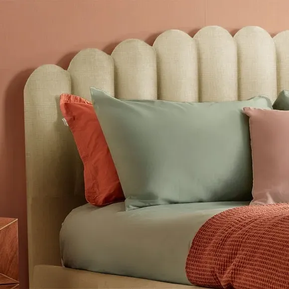 Upholstered Bed Frame with Fan Headboard - Moon