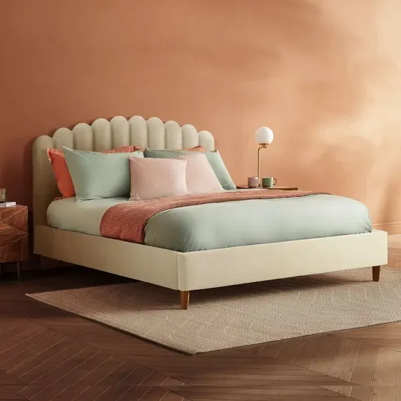 Upholstered Bed Frame with Fan Headboard - Moon
