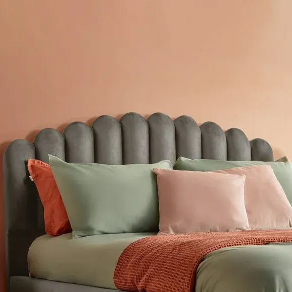 Upholstered Bed Frame with Fan Headboard - Silver