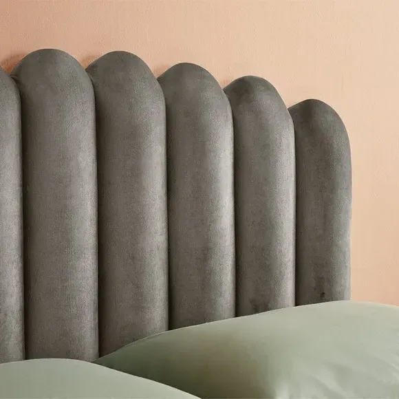 Upholstered Bed Frame with Fan Headboard - Silver