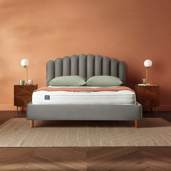 Upholstered Bed Frame with Fan Headboard - Silver
