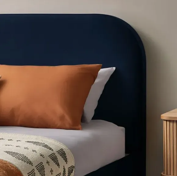 Upholstered Bed Frame with Headboard - Blue, Velvet