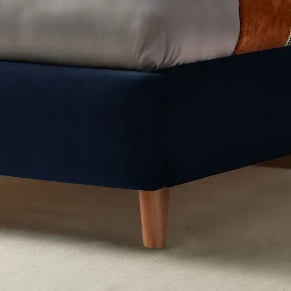 Upholstered Bed Frame with Headboard - Blue, Velvet