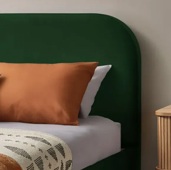 Upholstered Bed Frame with Headboard - Green, Velvet