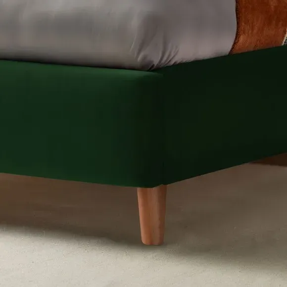 Upholstered Bed Frame with Headboard - Green, Velvet