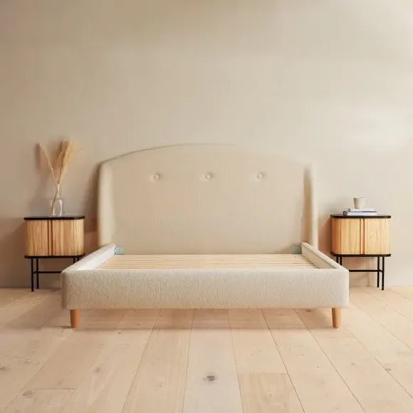 Upholstered Bed Frame with Headboard - Ivory, Boucle