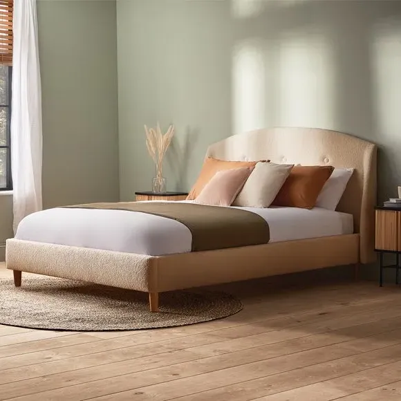 Upholstered Bed Frame with Headboard - Ivory, Boucle