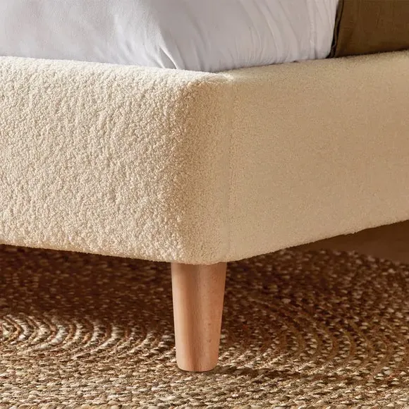 Upholstered Bed Frame with Headboard - Ivory, Boucle