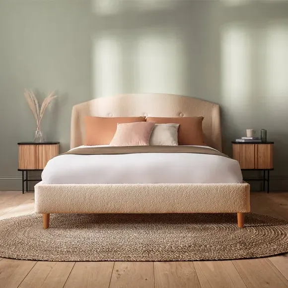 Upholstered Bed Frame with Headboard - Ivory, Boucle