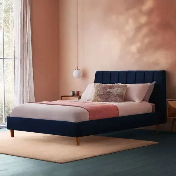 Upholstered Bed Frame with Headboard - Maritime, Velvet image