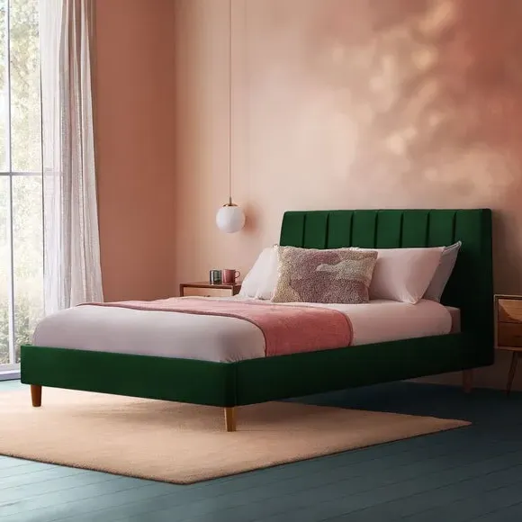 Upholstered Bed Frame with Headboard - Rainforest, Velvet