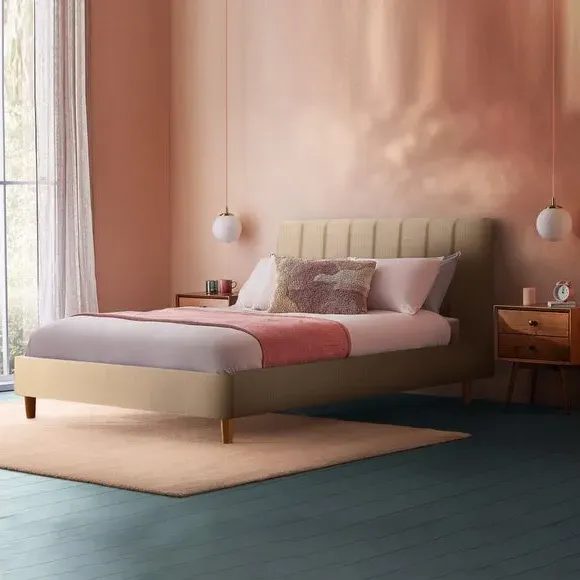 Upholstered Bed Frame with Headboard - Sandstone