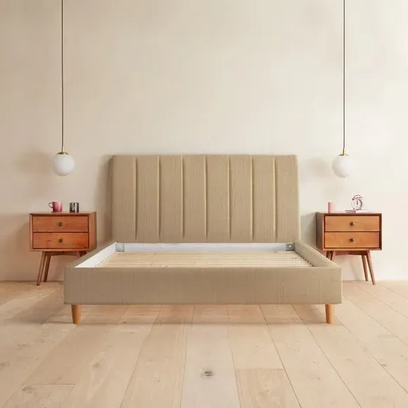 Upholstered Bed Frame with Headboard - Sandstone
