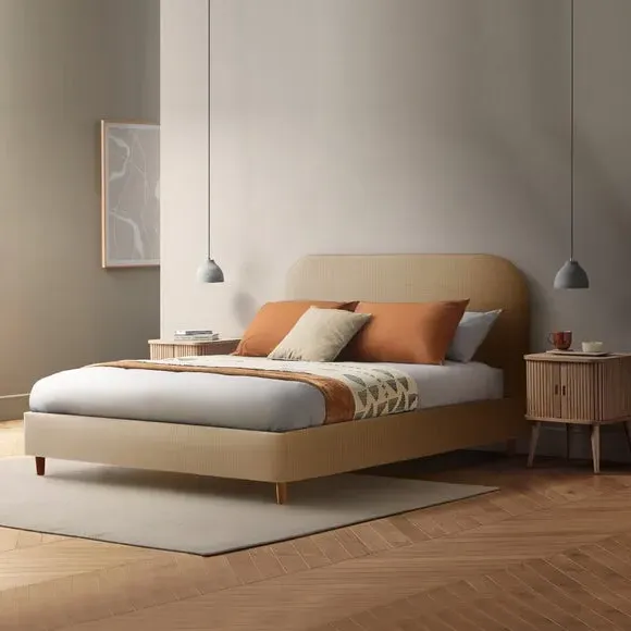 Upholstered Bed Frame with Headboard - Sandstone
