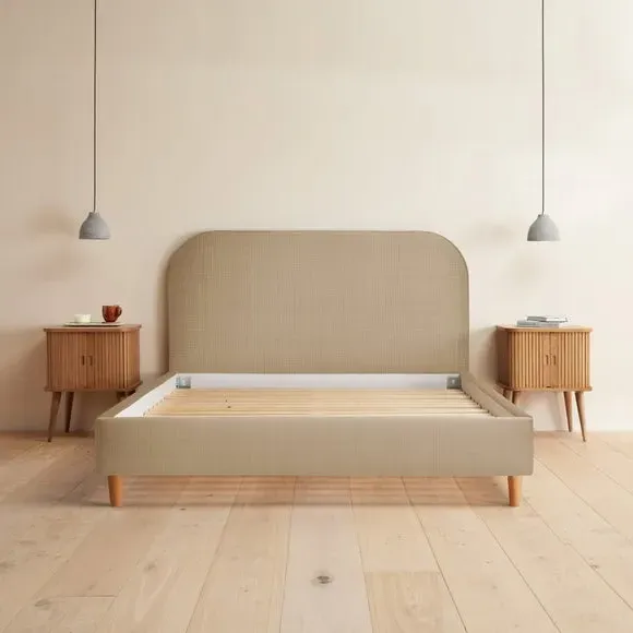 Upholstered Bed Frame with Headboard - Sandstone