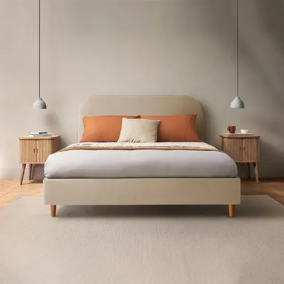 Upholstered Bed Frame with Headboard - Sandstone