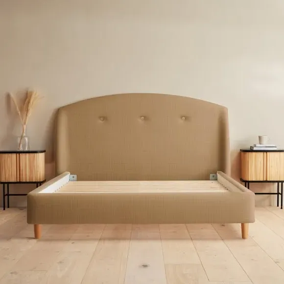 Upholstered Bed Frame with Headboard - Sandstone