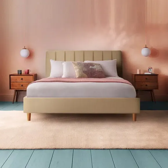 Upholstered Bed Frame with Headboard - Sandstone