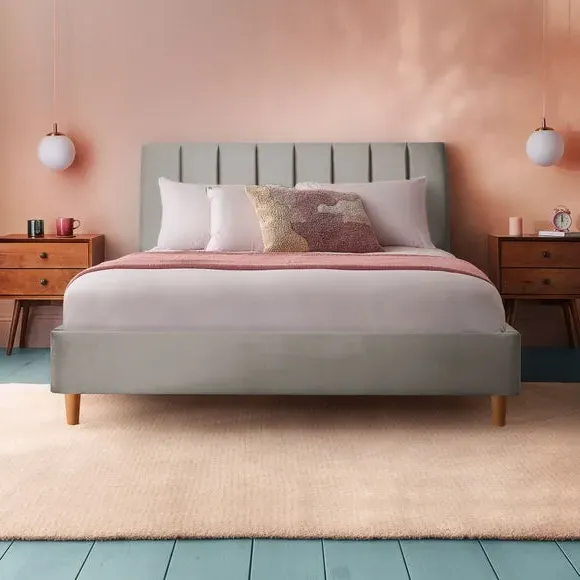 Upholstered Bed Frame with Headboard - Silver, Velvet