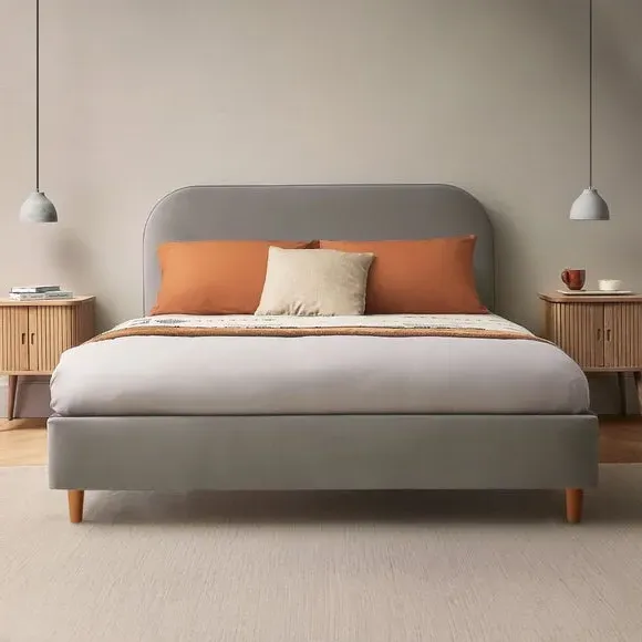 Upholstered Bed Frame with Headboard - Silver, Velvet