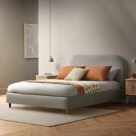 Upholstered Bed Frame with Headboard - Silver, Velvet