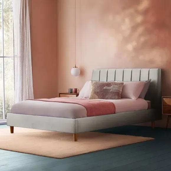 Upholstered Bed Frame with Headboard - Silver, Velvet