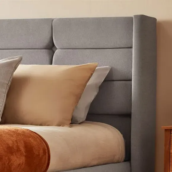 Winged Bed Frame with Upholstery - Light Grey, Fabric