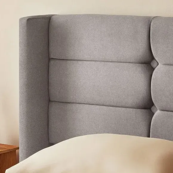 Winged Bed Frame with Upholstery - Light Grey, Fabric