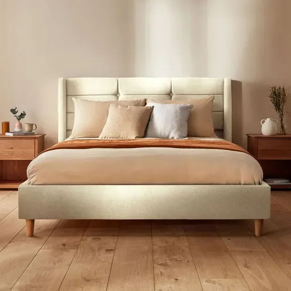 Winged Bed Frame with Upholstery - Moon, Fabric