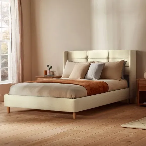 Winged Bed Frame with Upholstery - Moon, Fabric